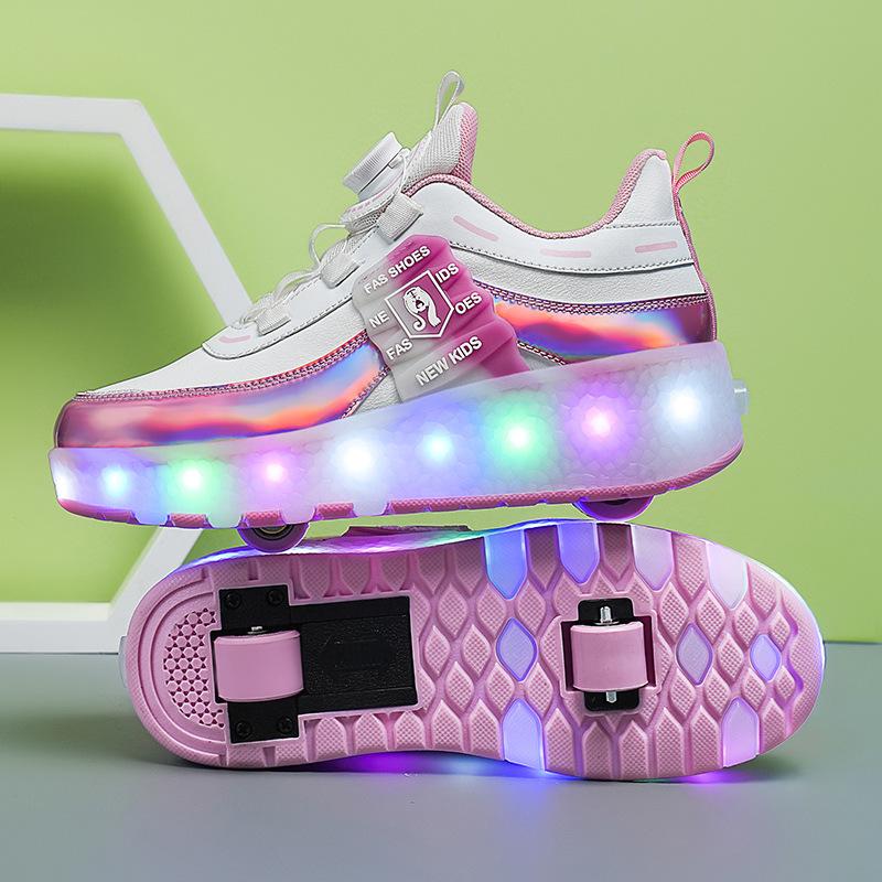 Runaway Shoes, Four-wheel Pulley Shoes, LED Lights, Luminous USB Charging, Invisible Skates.