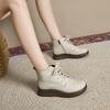 Top layer cowhide autumn single lining genuine leather women's British style thick soled lace up short boots women's casual shoe