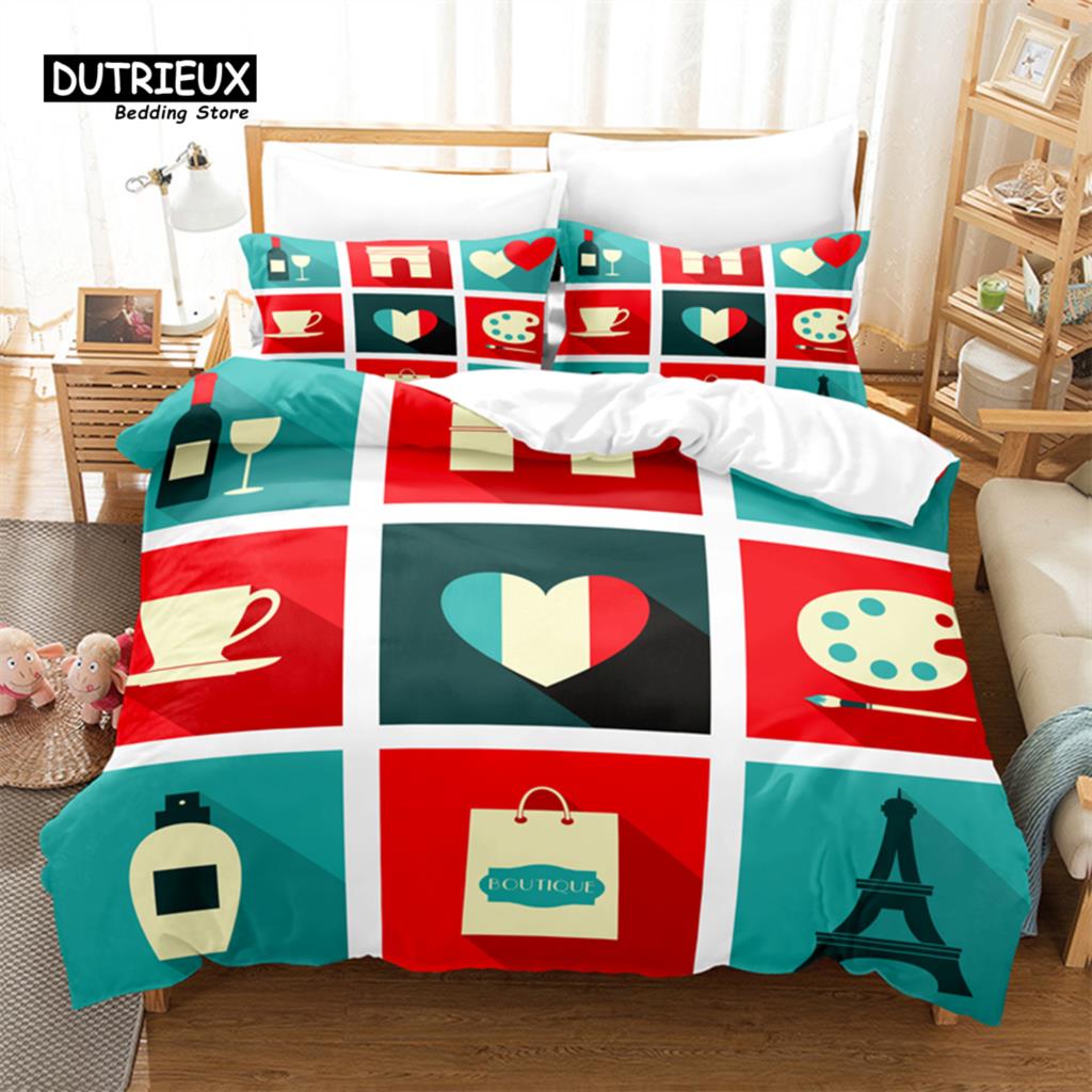 

Love Paris Bedding Set 3Pcs Duvet Cover Soft Comfortable Breathable For Bedroom Guest Room Decor EU single(135x200cm)