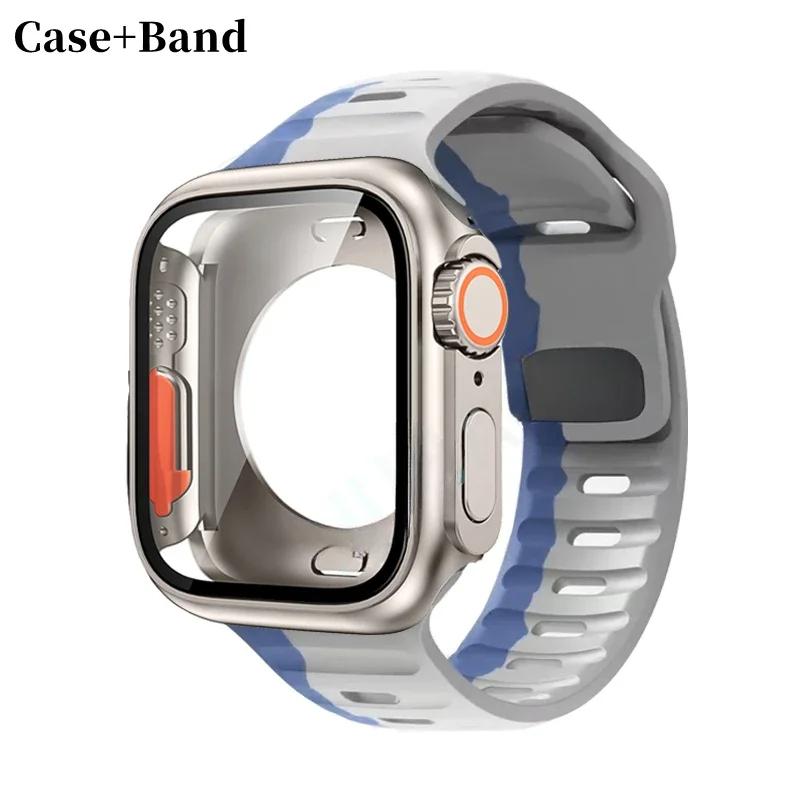 Case+Strap For Apple Watch Band 45mm 44mm 41 42 46mm Smart Silicone Bracelet Iwatch Series 5 6 Se 7 8 9 10 Change To Ultra Case