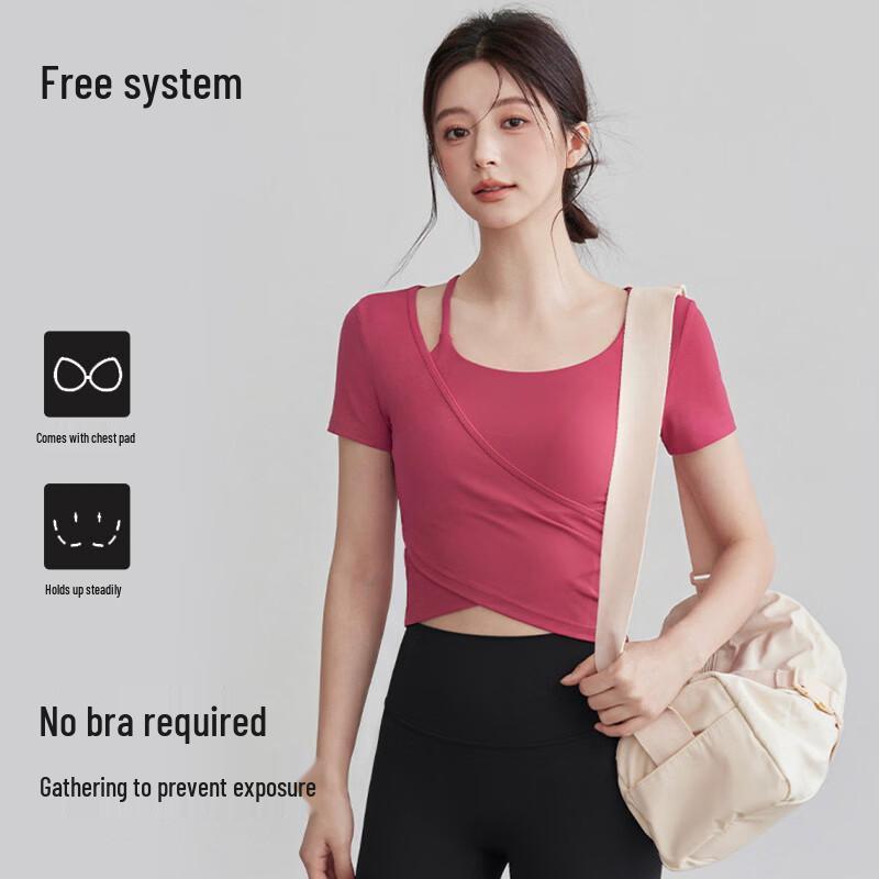 

YOYO Naked Feel Yoga Fake Two-Piece Short Sleeve Fixed Cup Top M