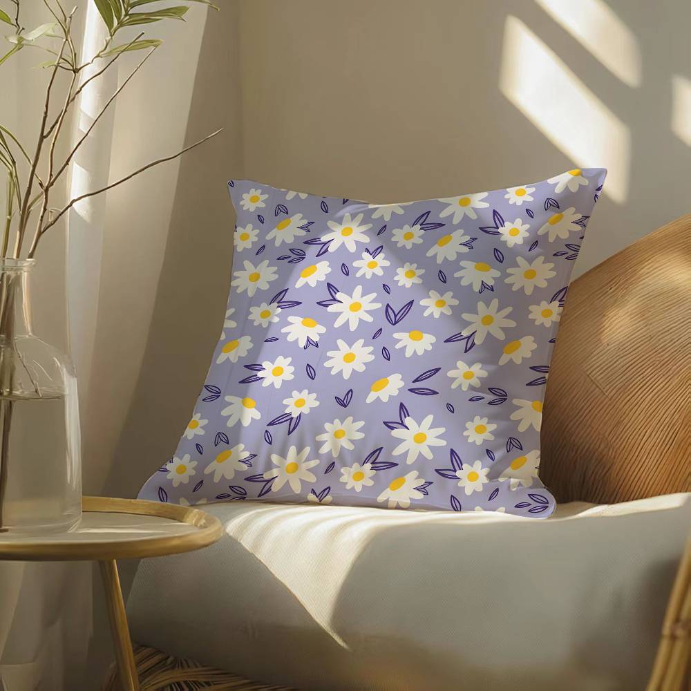 Kissenbezug mit Allover-Blumenmuster, seidig-elegant, komfortabel, Sofa-Bett, unsichtbarer Reißverschluss, Strandkissenbezug
