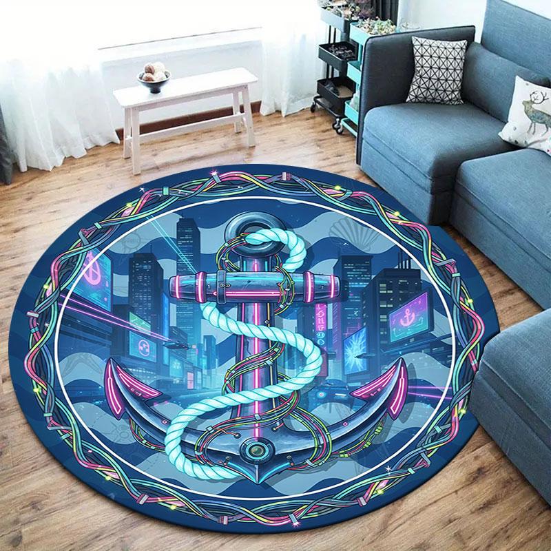 Anchor Round Area Rug,Carpet Rug for Living Room Bedroom Sofa Playroom Decor,Non Slip Floor Mat