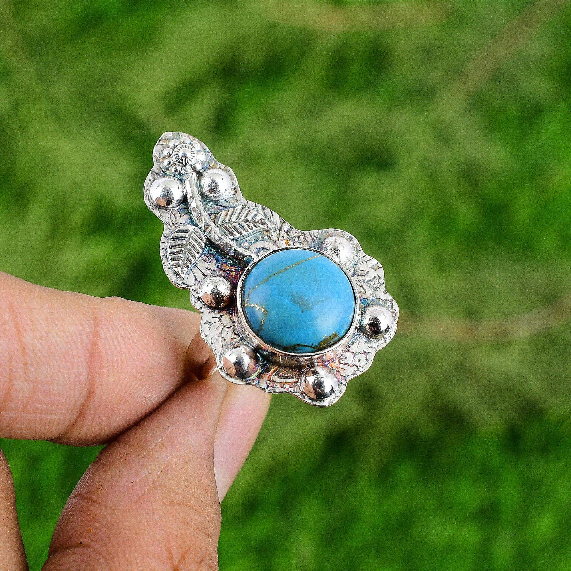 

Natural Copper Arizona Turquoise 925 Sterling Silver Multi Stone Ring Jewelry Adjustable