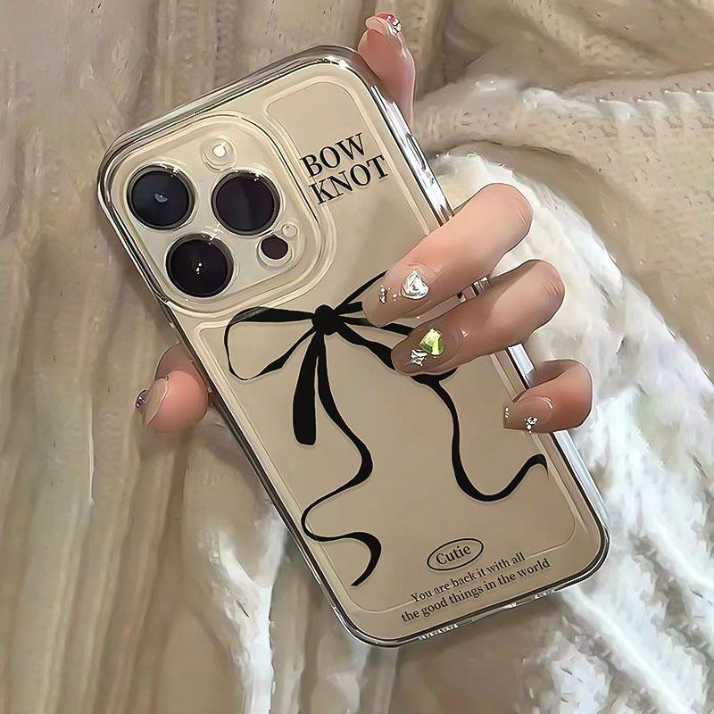 Black Bowtie Phone Case for IPhone 16 Pro 15 14 13 12 Pro Max IPhone 16 15 Plus Transparent Phone Case with Anti-shock Function