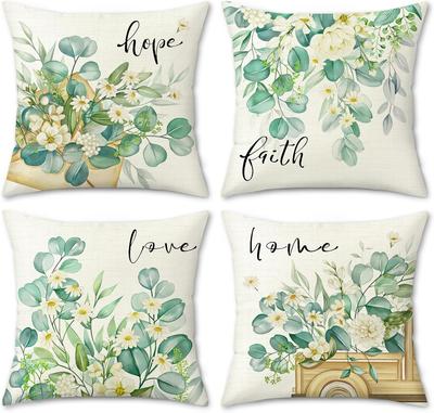 4Pcs Hope Faith Love Home Floral Watercolor Printed Pillow Cover Polyester Cushion Case 2D Flat Printing Pillowcase Quote Style