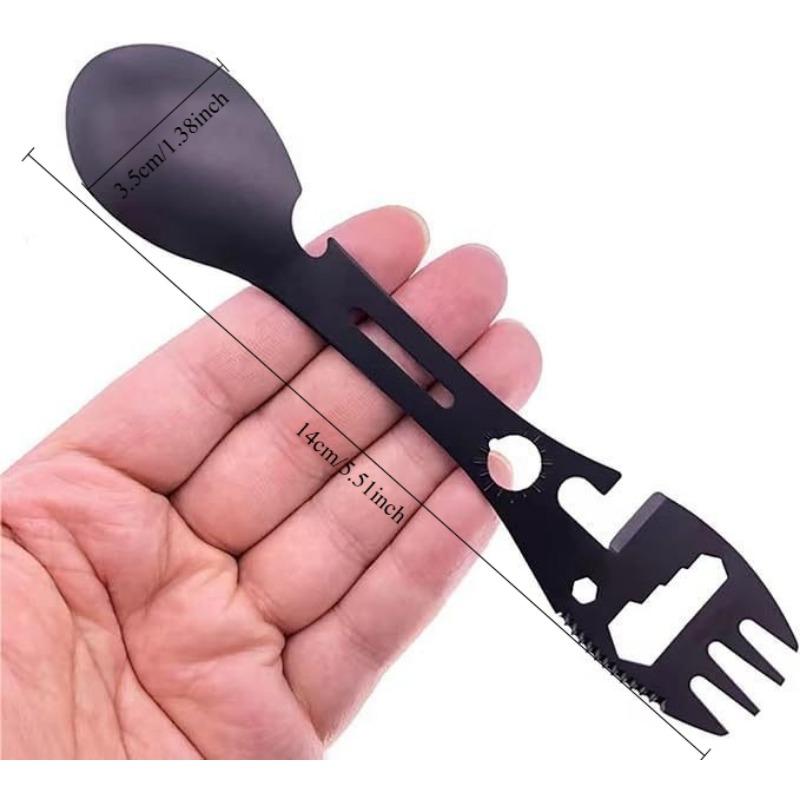 1PC 10-in-1 Multifunctional Outdoor Camping Survival Fork and Spoon Kitchen Multifunctional Wrench Bottle Opener Spoon