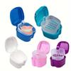 Portable Denture Case - Double Layer Storage Box with Drainage Holes & Cleaning Net, Travel-Friendly Brace/Keeper Container