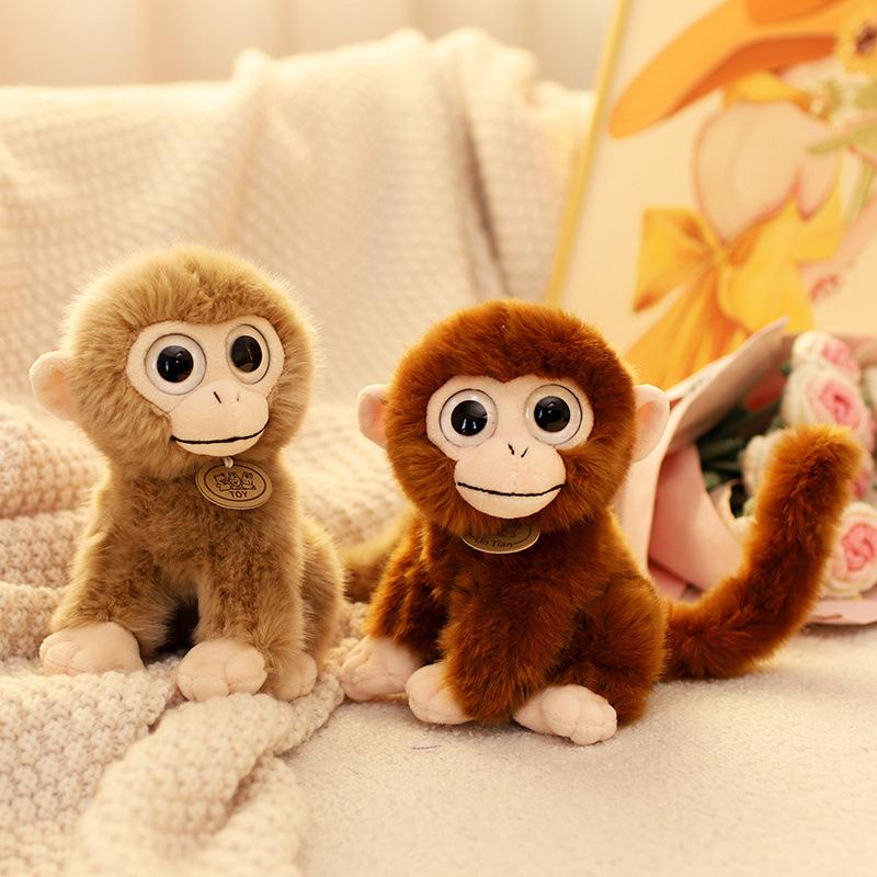 Bai Fen Bai Dolls And Toys Boys Grey Cute Simulation Animal Little Monkey Doll Plush Toy Zoo Big-Eyed Monkey Doll Rag Doll