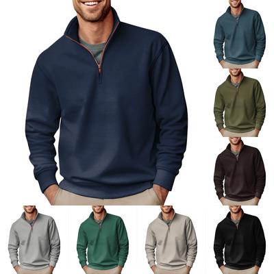 Top la modă pentru bărbați Casual Slim Fit Pulover Mâneci lungi Fermoar Guler mic și înalt