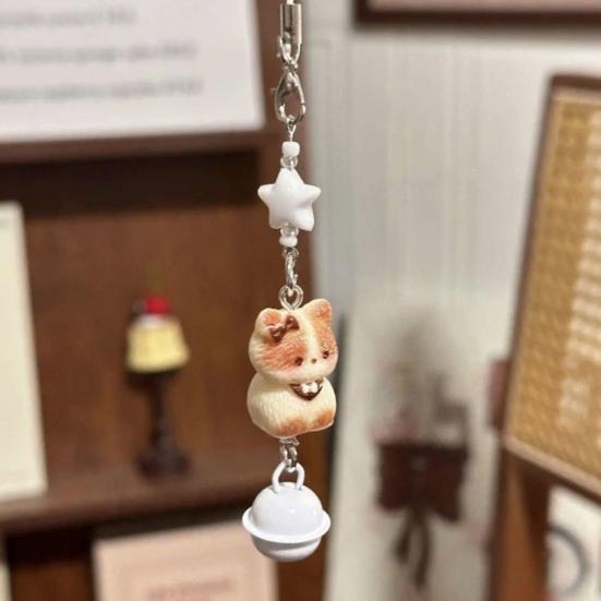 Bag Pendant Resin Star Cat Design Keychain with Bell Sound Mobile Phone Lanyard Stress Relief Hanging Buckle Lightweight Bag Hanger