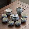 Beige Light Luxury Ru Kiln Twisted Branch Lotus Hand Grab Single Pot Teacup Kung Fu Tea Set Household Large-capacity High-grade Blue and White