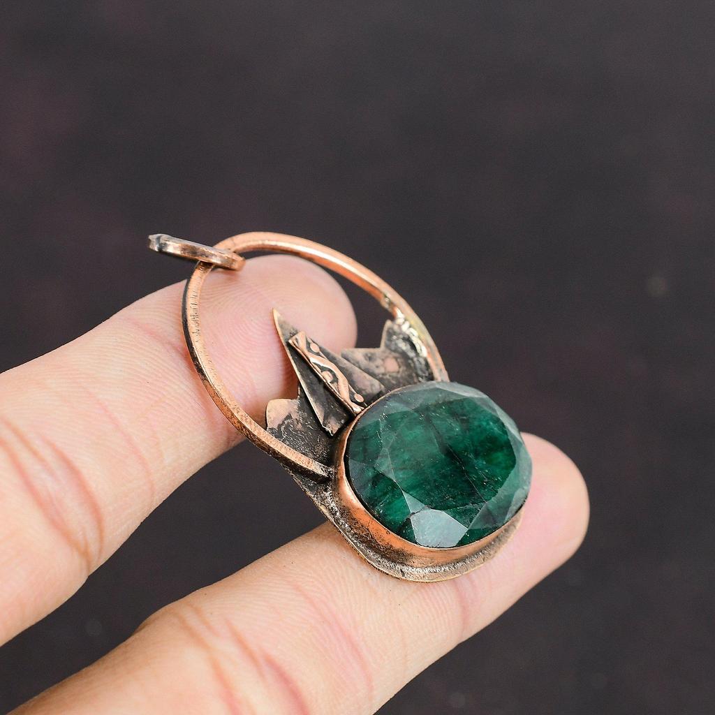 Faceted Zambian Emerald Pendant Copper Pendant Gemstone Pendant Handmade Jewelry Beautiful Copper Jewelry Special Occasion Gift Boho Pendant