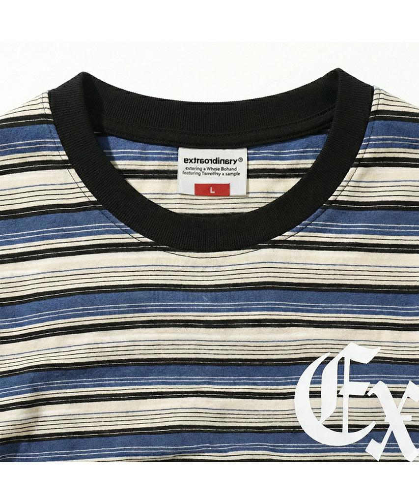 EXTRAORDINARY Gothic Logo Stripe Ls Tee Blue