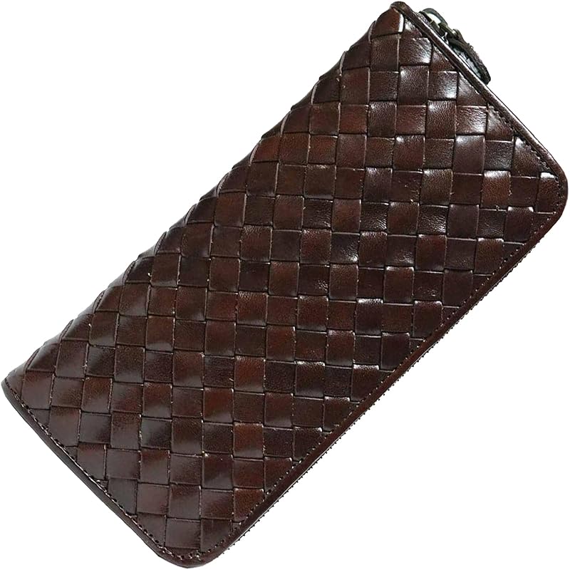

[FashionBerry] brown adult gentleman genuine leather braid Amikomi mesh leather long wallet long wallet wallet men s ladies male woman round zipper