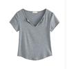 Französisches V-Ausschnitt-T-Shirt für Damen im Sommer, neues Curved Slim Fit Slim Base Shirt
