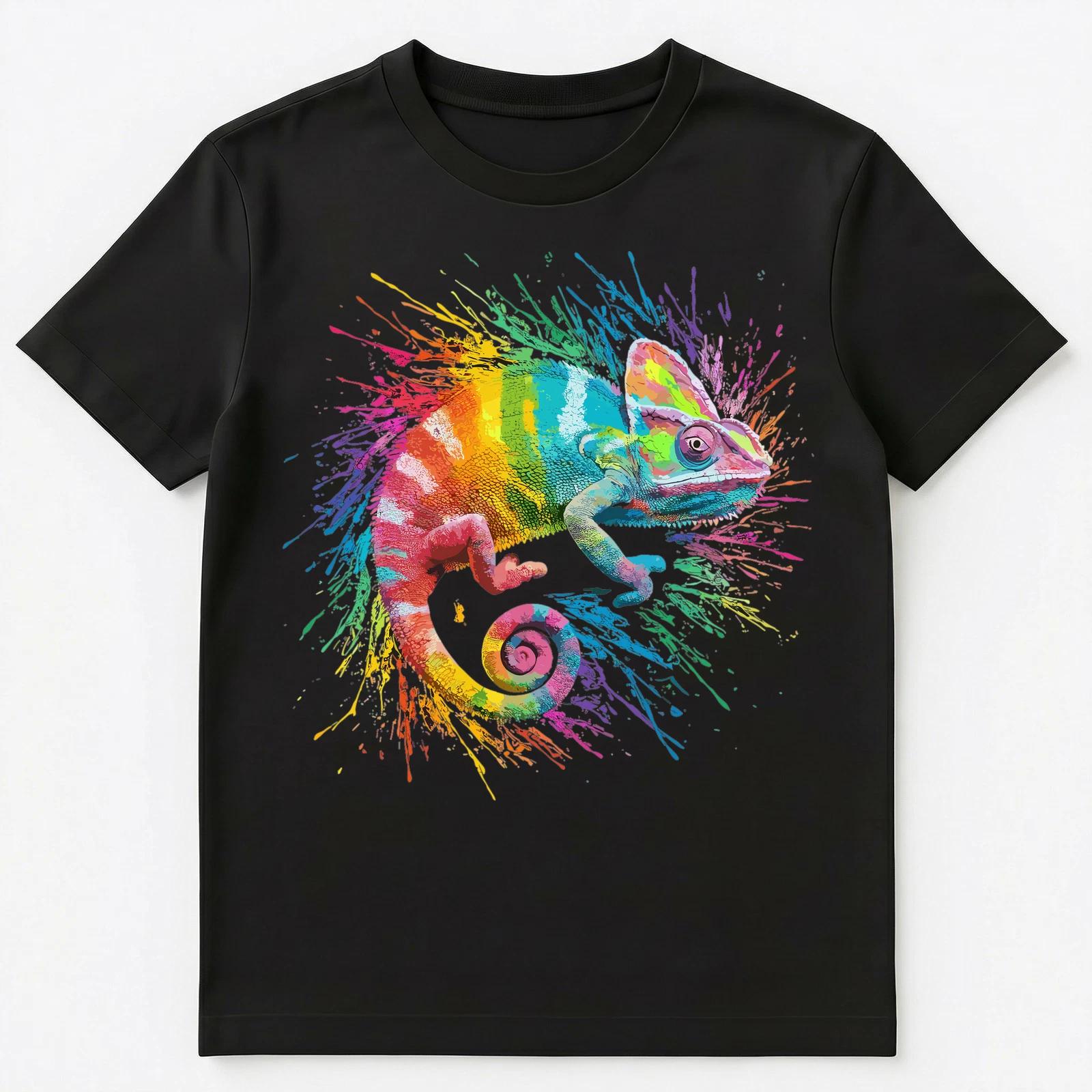 Colorful Paint Splash Chameleon Art Graphic Unisex T-Shirt 3XL