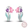 New 925 Sterling Silver Hope Rainbow Flower Earrings For Women Sparkling Colored Zircon Star Koi Earrings Fashion Party Jewelry