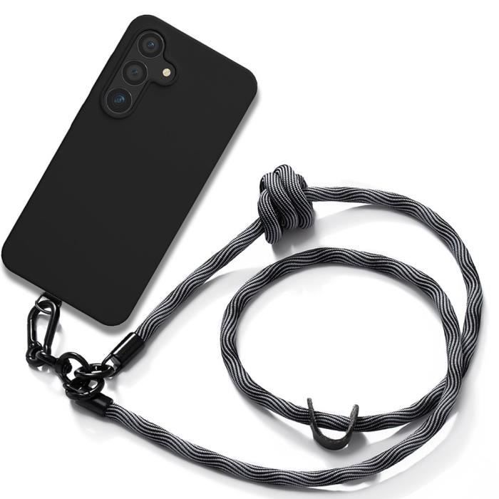 Case - BOOLING - for Samsung Galaxy S24 - Shockproof Silicone - Removable Lanyard - Black/Grey