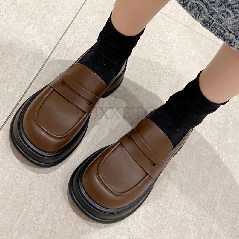 British Style Womens Derby Shoes Shallow Mouth Autumn Modis Casual Female Sneakers Mixed Colors Loafers With Fur Flats Round Toe