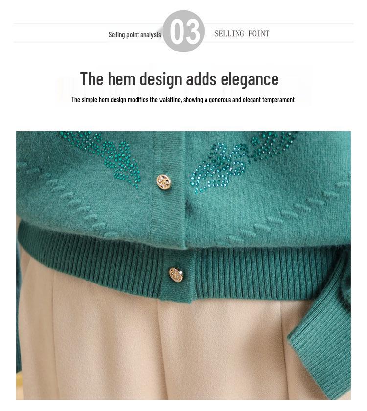Elderly Women's Pure Wool Knitted Cardigan, Loose Plus Size Outerwear for Spring and Autumn