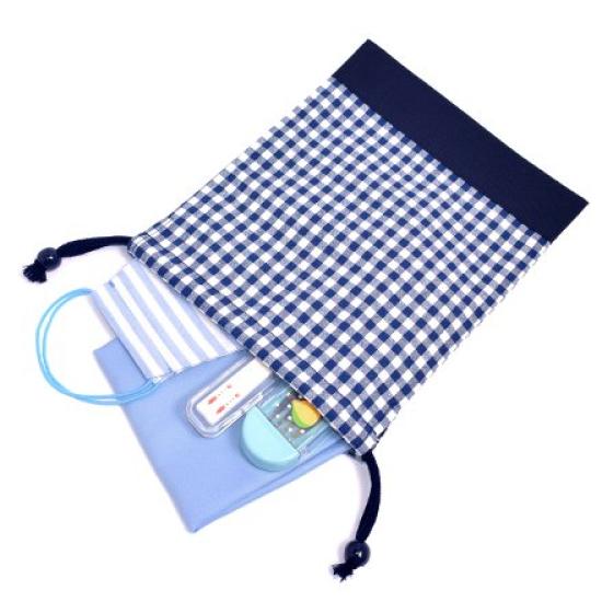 COLORFUL CANDY STYLE School Lunch Drawstring Bag for Boys and Elementary School Stylish and Large Check Navy N7006200 Bag, Girls, Students, Cute,