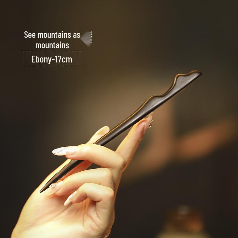 Elegant Handmade Black Sandalwood Hairpin: New Chinese Style, Ancient-Inspired, Simple, Everyday Wooden Hairpin for Women