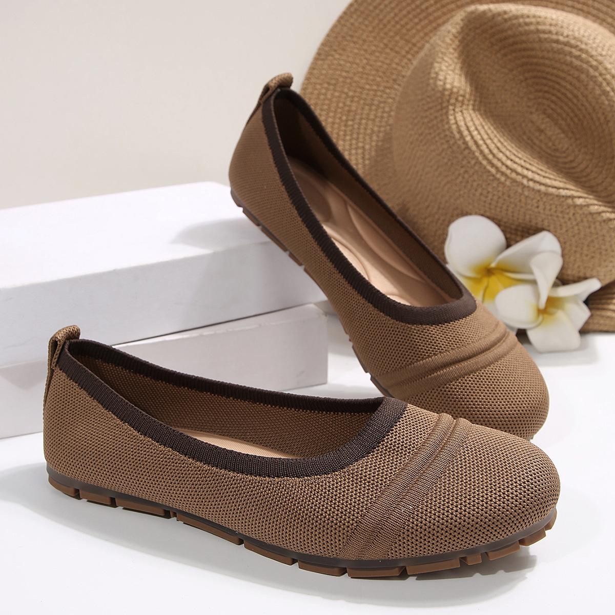 

Трикотажные дышащие неглубокие женские рабочие туфли с одним носком, с плоской подошвой и круглым носком, сетчатые, втягивающиеся внутрь 43 кофейный