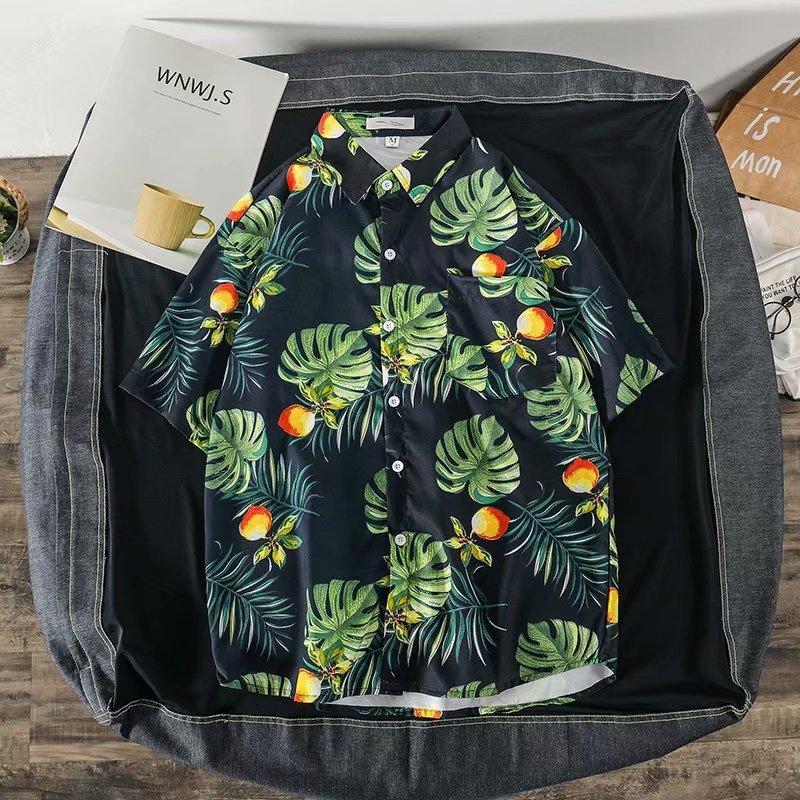Men's Floral Short-sleeve Shirt, Korean Style, Loose Fit, Summer Vintage, New Trendy and Stylish Hawaiian Style