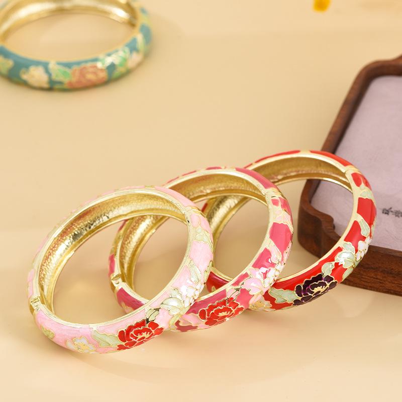 Cloisonné Pfingstrosenblüte Mode Armband - Perfektes Souvenir Geschenk für Freundin oder Mama