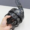 Vintage Ledergürtel mit Krokodilmuster, Nietenbeschlägen und Spinnenschild, Y2K Gothic Punk Hüftgürtel.