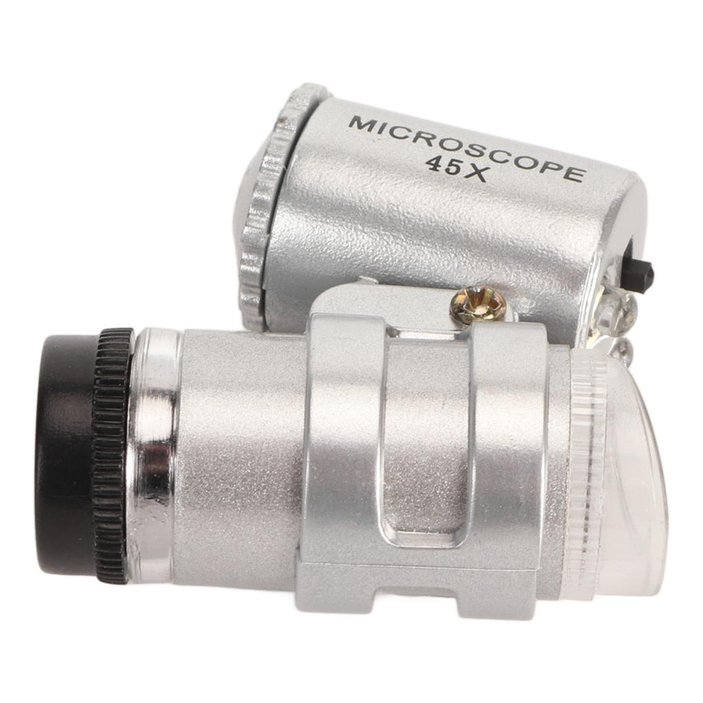 45X Mini Pocket Microscope Adjustable Portable Magnifying Glass with 2 LED Lights for Jewelry
