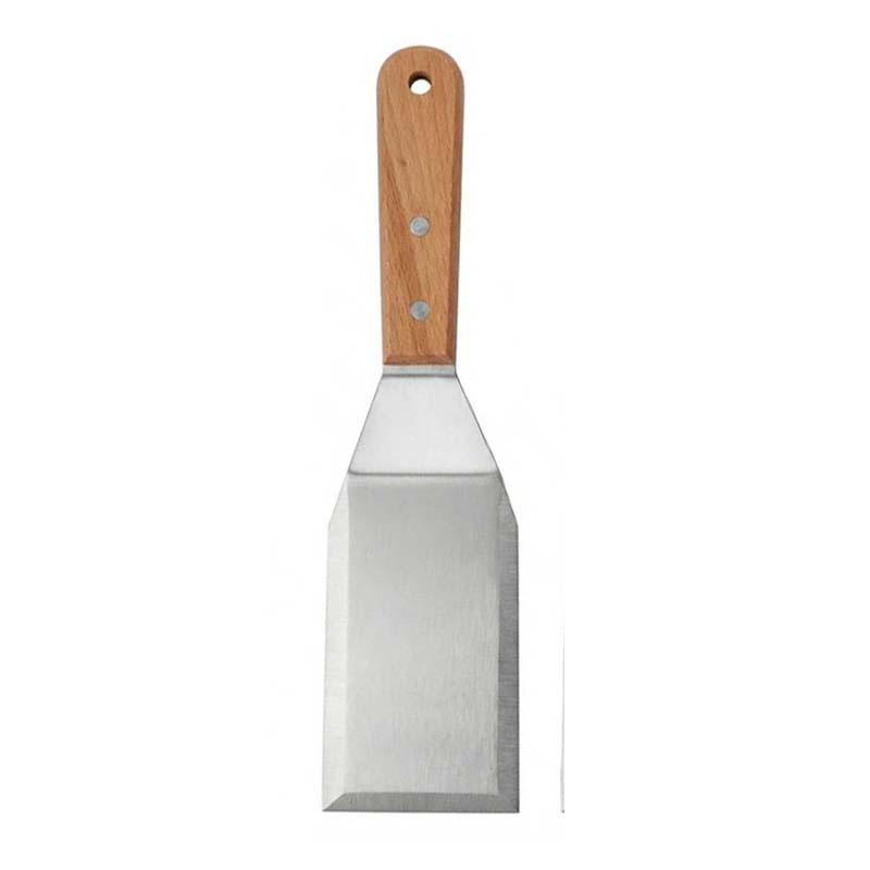 Teppanyaki BBQ Wooden Handle Spatula Set - Stainless Steel Outdoor Cooking Tools