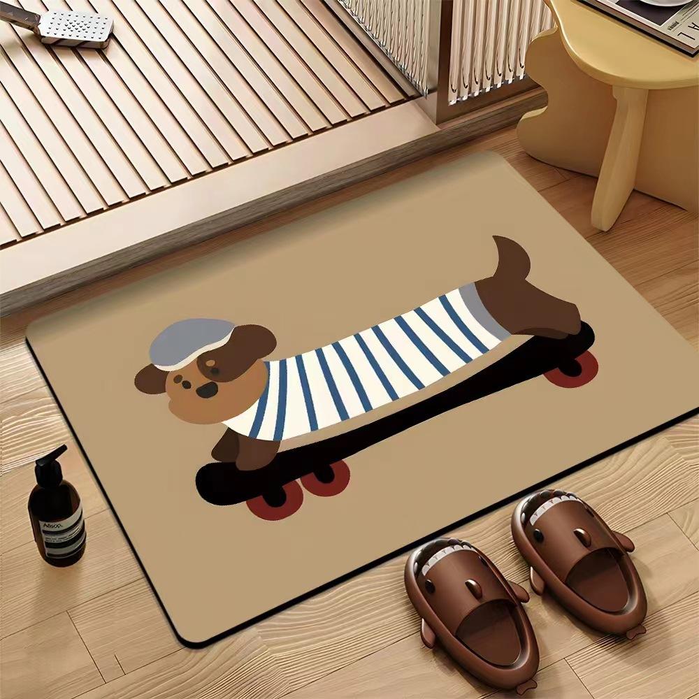 Cartoon Cat Dog Carpet Mat Rug Striped Design with Cute Inspirational Text Home Decoration Floor Mat Floor Door Mat Welcome Mat