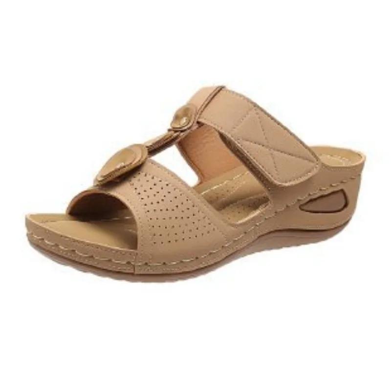 New Slippers in , Women's Spring and Summer Wedge Heel Set Foot Mid-heel Casual Fish Mouth Sandals, Beach Casual Sandals