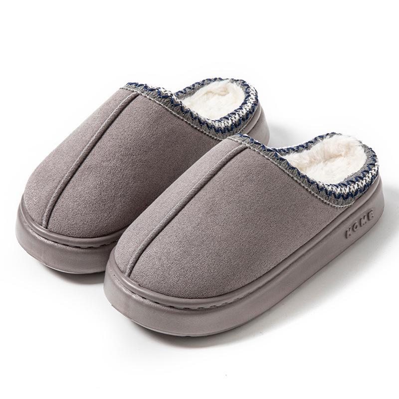 Unisex Suede Lace Warm Cotton Slippers with EVA Sole for Indoor/Outdoor Use