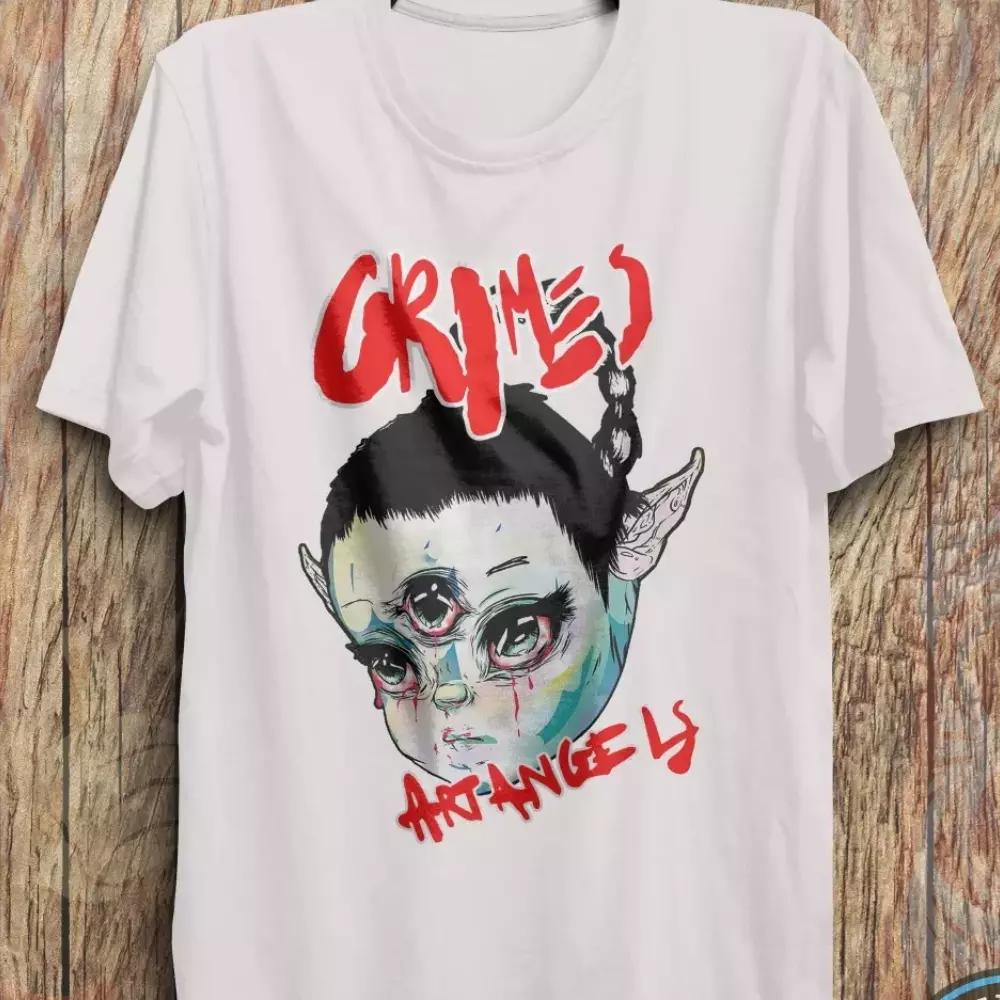 

100% cotton TOPS UNISEX TEES MENS WOMENS Grimes Art Angels T-Shirt, Tour, Music Shirt, Pop Eksperimental Music 4XL белый
