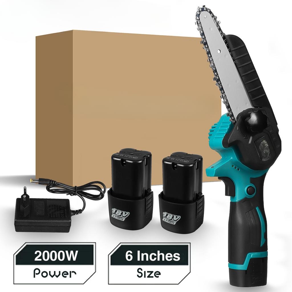 6 Inches Mini Electric Saws Cordless One Hand Chain Saw Woodworking Cutter Power Tools Blue