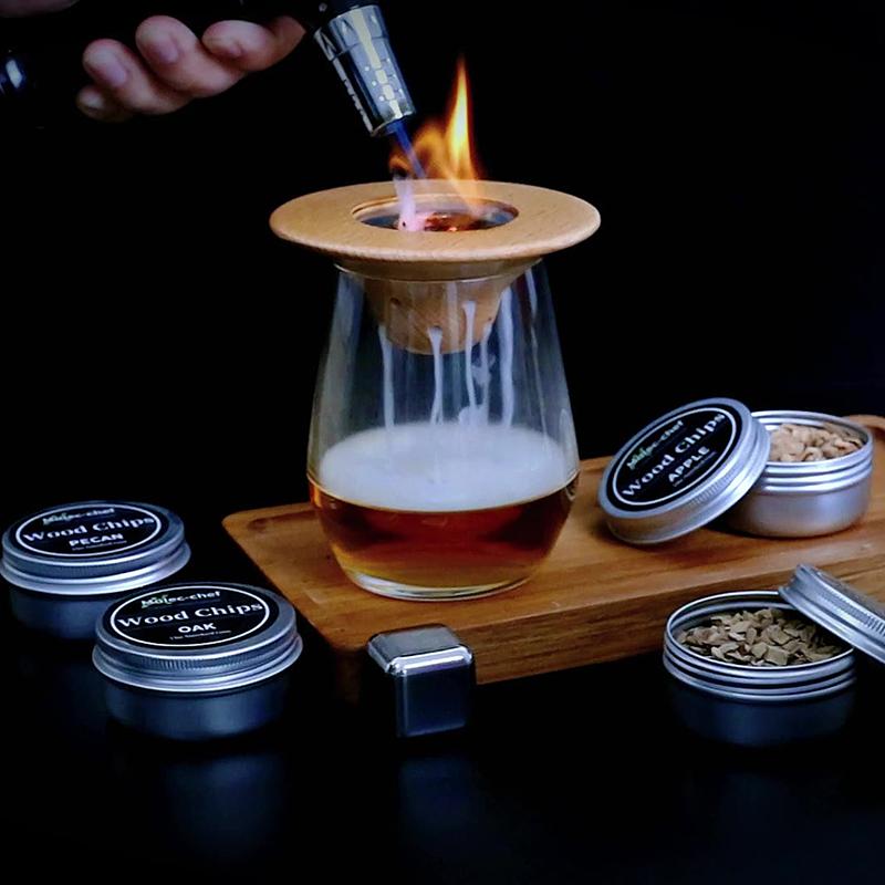 2025 Udírna z masivního dřeva A Sada Koktejlová dřevěná udírna létající talíř na whisky alkoholické nápoje