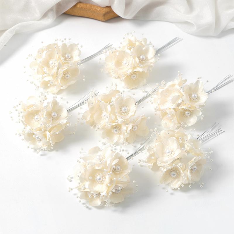 

6Pcs 12cm Artificial Chiffon Flower Rose Flower Bouquet for Home Room Wedding Decoration DIY Scrapbooking Garland Wreath бежевый