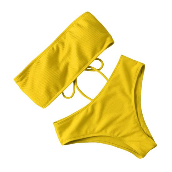 2Pcs/Set Women Bikini Set Bandeau Strapless Swimming Bra High Waist Swimming Briefs Set Beach Pool Bathing Suit