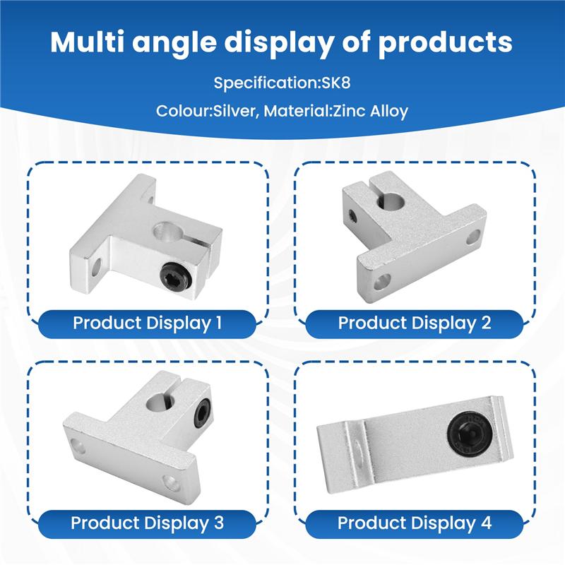 AD23-2 Pcs Linear Motion Rail Clamping Rod Rail Guide Support Shaft Bracket Coupling Mount SK8 8Mm
