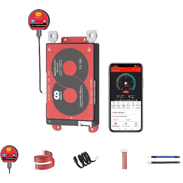 DALY Smart BMS 8S 24V 60A with WiFi Module and CAN 485 Communication Protection Board for Remote Monitoring of LifePO4 Lithium Battery Pack
