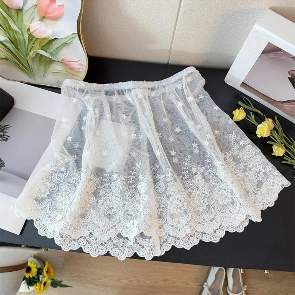 Embroidery Flower Safety Skirt Petticoat Transparent Mesh Underskirt Slips Dress Summer Spring