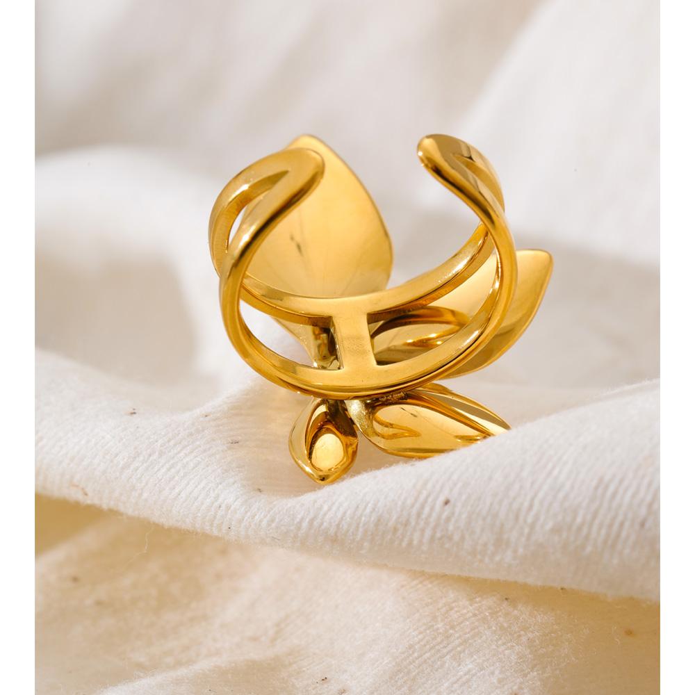 Eetit Stainless Steel Simulated Pearls Open Flower Ring Trendy 18K Golden PVD Plated Young Modern Finger Jewelry Accessories