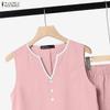 ZANZEA Completi da Donna Due Pezzi Casual: Top a Gilet Senza Maniche e Pantaloni Lunghi
