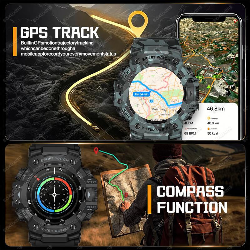 New Military Outdoor Smart Watch Men Compass Heart Rate BT Call LED Flashlight IP68 Waterproof Smartwatches For IOS Android