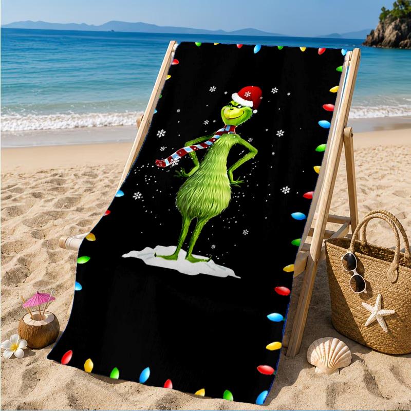 Grin-ch Christmas Spirit Beach Towel, Microfiber Beach Towel, Perfect For Pool, Beach, Travel, Home Decor Beach Party Fan gifts