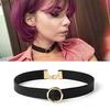 [Deelfel] Women's Black Choker Ring, Circular Choker, Collar, Fashion Accessory, Stainless Steel, Hypoallergenic, Adjustable Size (Black)