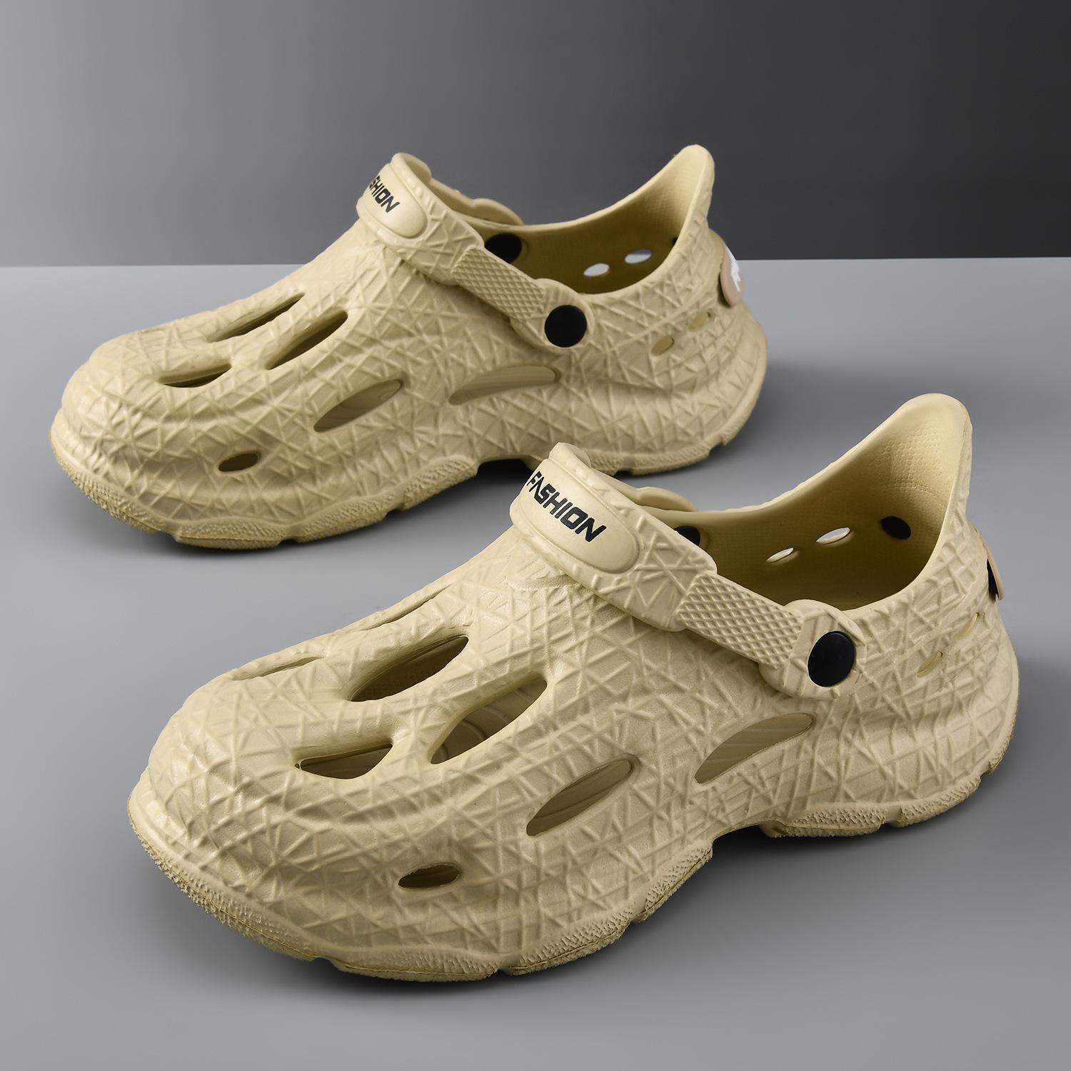 

Мужские новые летние туфли с отверстиями носят на улице, увеличивающие рост нескользящие пляжные шлепанцы износостойкие и не вызывающие запаха ног сандалии с закрытым носком из ЭВА 45 хаки